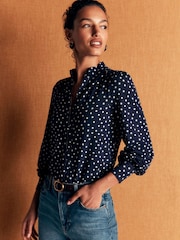 Boden Blue Isla Funnel Neck Button Blouse - Image 2 of 4
