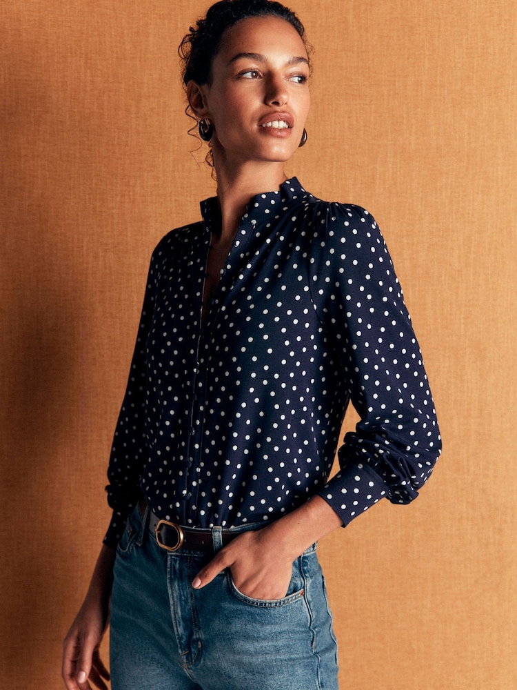 Boden Blue Isla Funnel Neck Button Blouse - Image 2 of 4