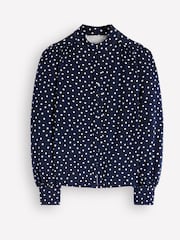 Boden Blue Isla Funnel Neck Button Blouse - Image 4 of 4