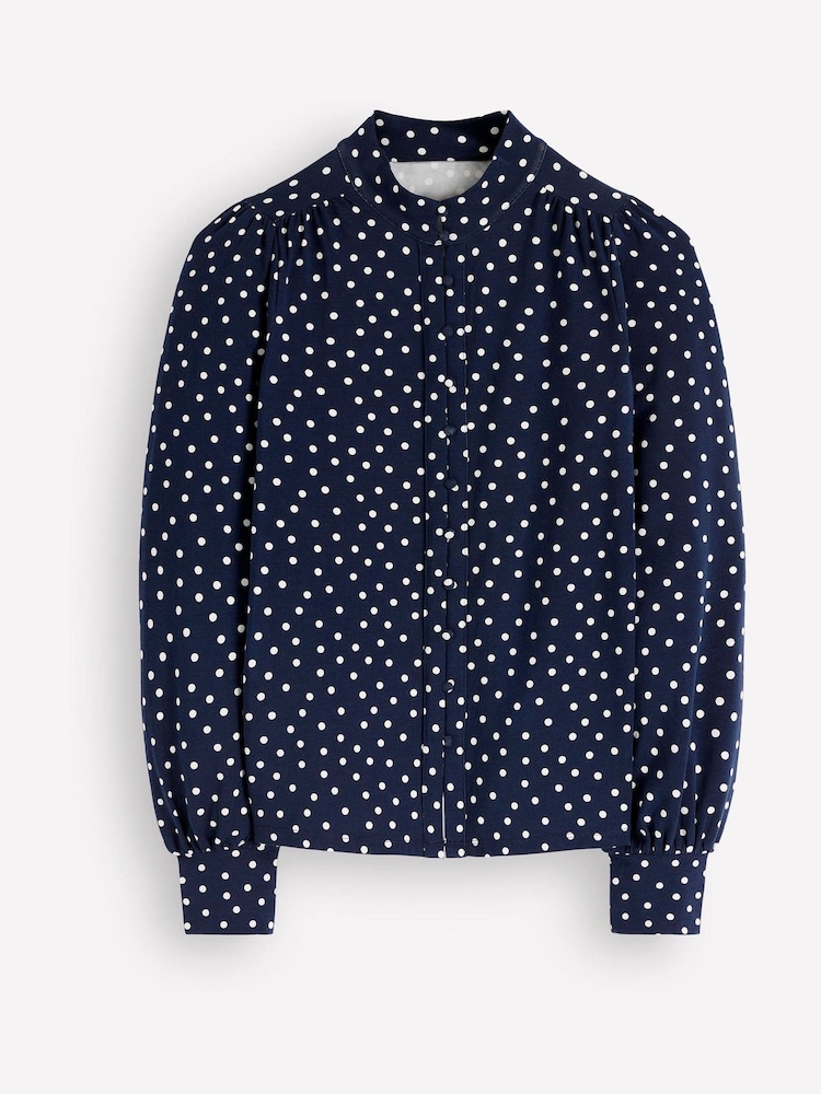 Boden Blue Isla Funnel Neck Button Blouse - Image 4 of 4