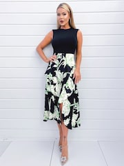 AX Paris Green Multi Floral 2-In-1 Frill Split Midi Dress - Image 1 of 4