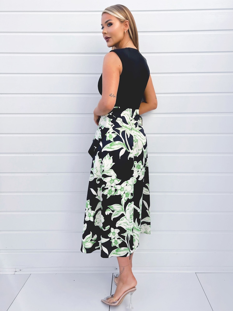 AX Paris Green Multi Floral 2-In-1 Frill Split Midi Dress - Image 2 of 4