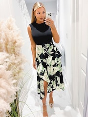 AX Paris Green Multi Floral 2-In-1 Frill Split Midi Dress - Image 4 of 4