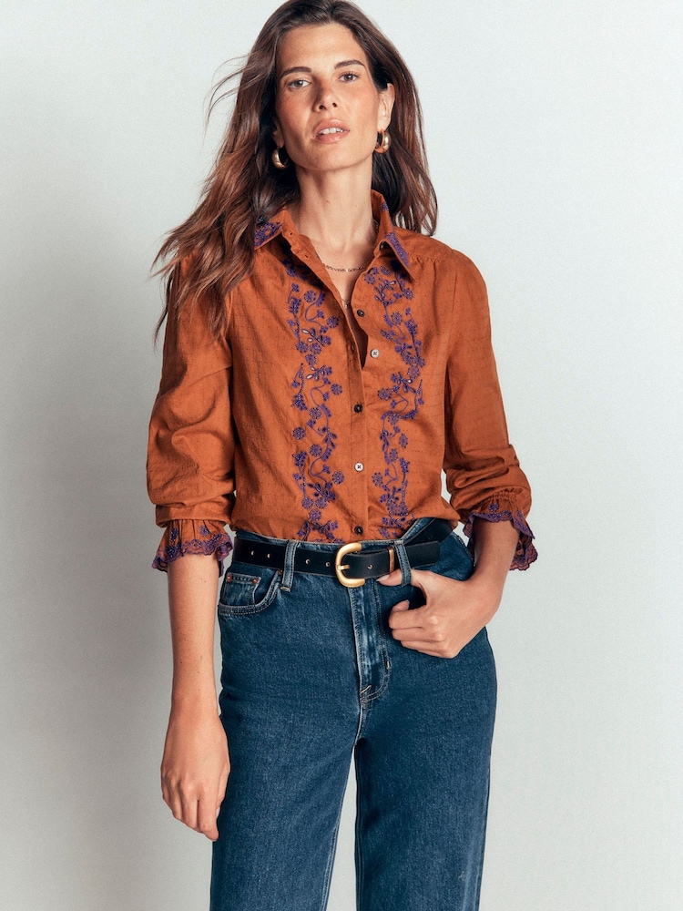 Boden Brown Violet Cotton Top - Image 1 of 6 Boden Brown Violet Cotton Top - Image 1 of 6