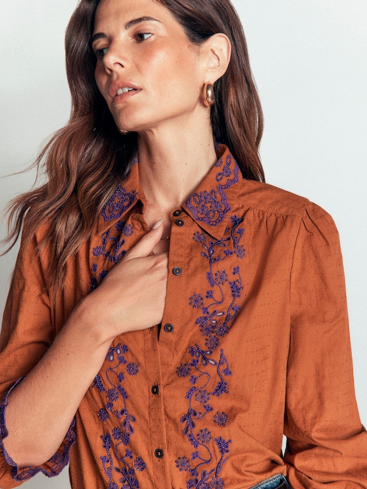 Boden Brown Violet Cotton Top - Image 2 of 6 Boden Brown Violet Cotton Top - Image 2 of 6