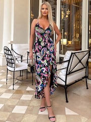 AX Paris Pink Multi Printed Wrap Over Strappy Midi Dress - Image 1 of 4
