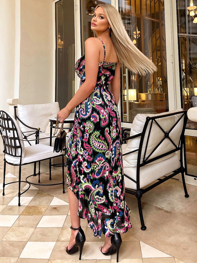 AX Paris Pink Multi Printed Wrap Over Strappy Midi Dress - Image 2 of 4