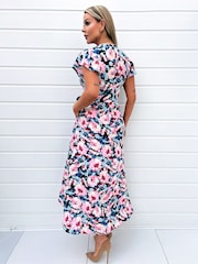 AX Paris Kurzärmeliges Midikleid mit Blumenmuster und Gürtel zum Wickeln, Rosa - Bild 2 von 4