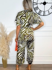 AX Paris Printed Butterfly Sleeve Belted Jumpsuit - Image 2 of 4
