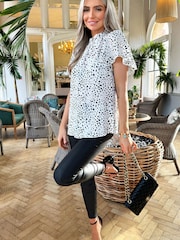 AX Paris Animal Print Frill Neck White Top - Image 1 of 3