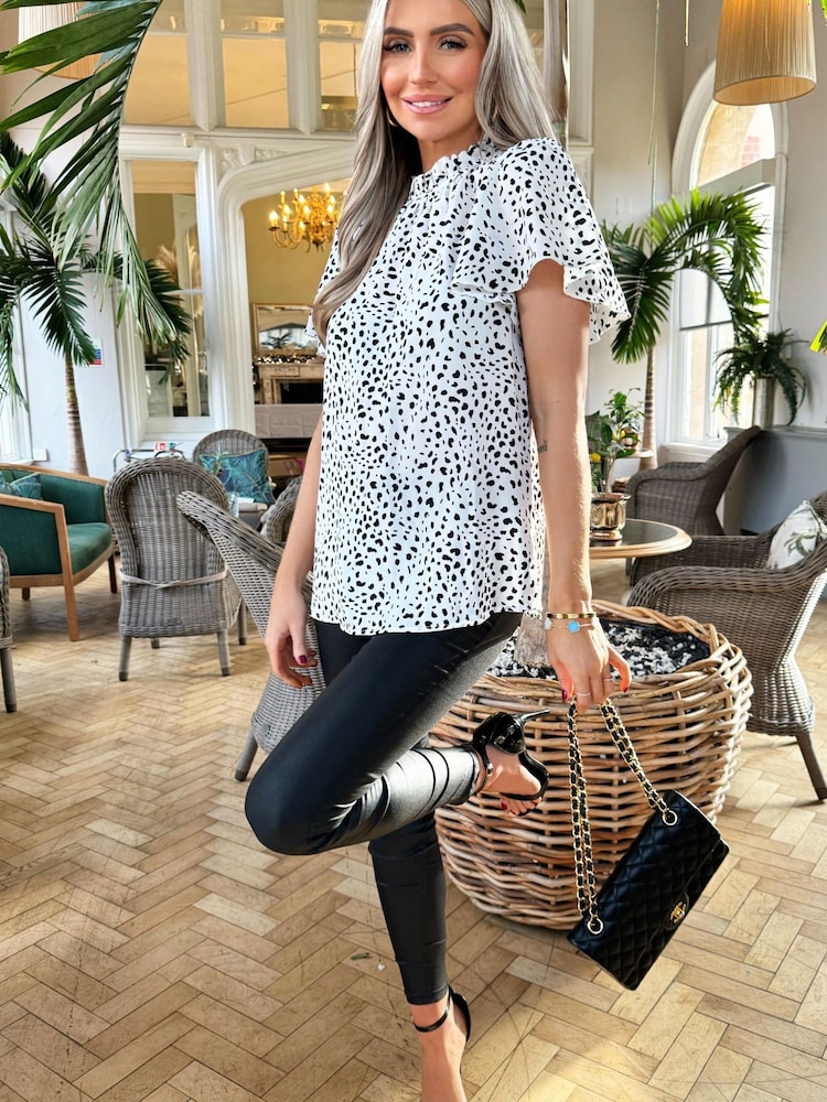 AX Paris Animal Print Frill Neck White Top - Image 1 of 3