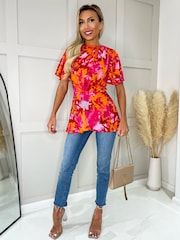 AX Paris Orange Floral Printed High Neck Top - Image 3 of 4