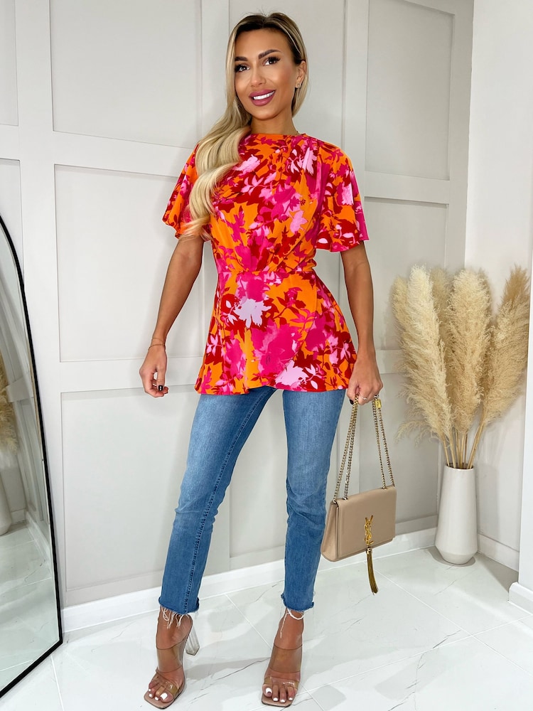 AX Paris Orange Floral Printed High Neck Top - Image 3 of 4