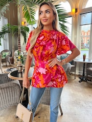 AX Paris Orange Floral Printed High Neck Top - Image 4 of 4