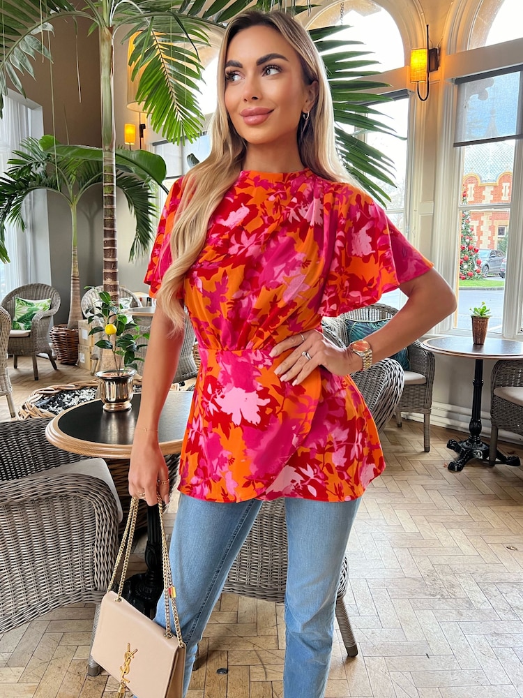 AX Paris Orange Floral Printed High Neck Top - Image 4 of 4