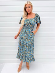 AX Paris Multi Ditzy Printed Flutter Sleeve Midi Dress - Image 2 of 4