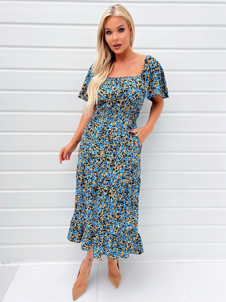 AX Paris Multi Ditzy Printed Flutter Sleeve Midi Dress - Image 2 of 4