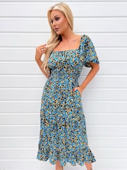 AX Paris Multi Ditzy Printed Flutter Sleeve Midi Dress - Image 4 of 4