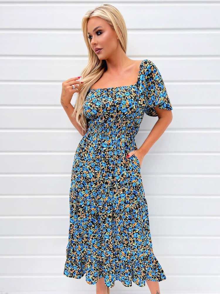 AX Paris Multi Ditzy Printed Flutter Sleeve Midi Dress - Image 4 of 4