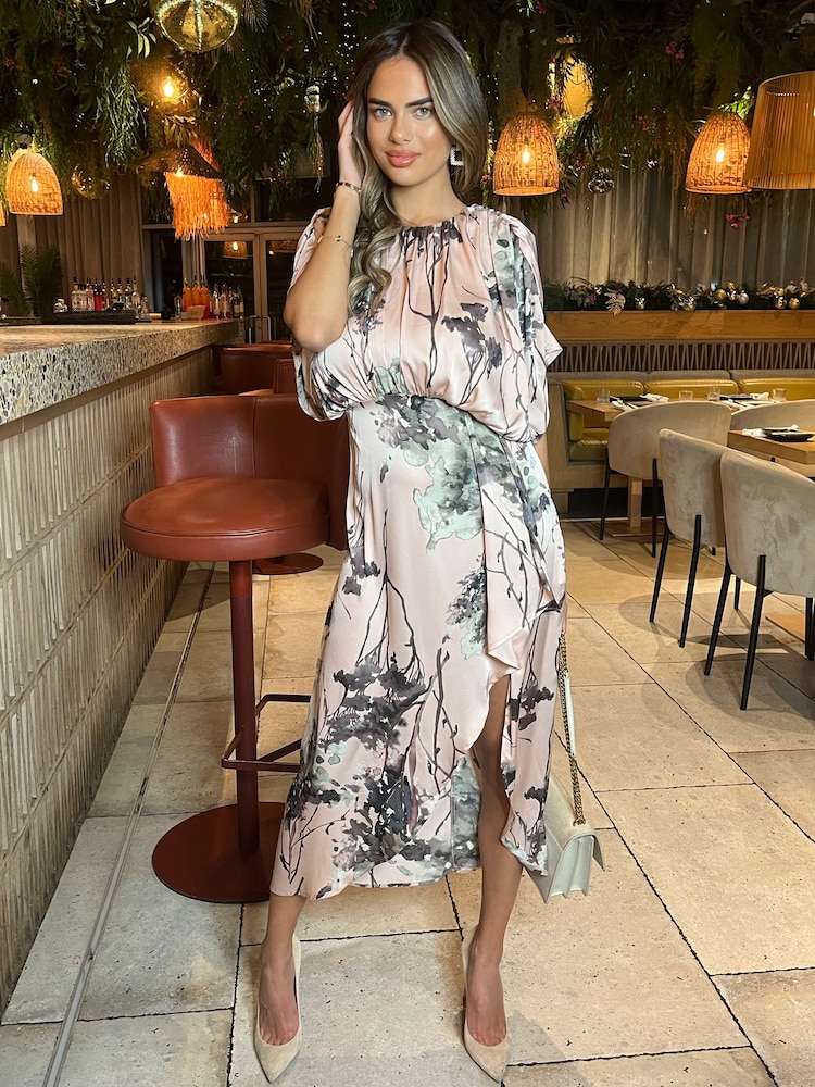 AX Paris Printed Batwing Top Wrap Skirt Midi Dress - Image 1 of 4