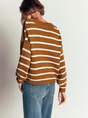 Boden Brown Stripe Lucy Cotton V-Neck Jumper - Image 2 of 7