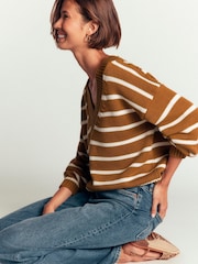 Boden Brown Stripe Lucy Cotton V-Neck Jumper - Image 4 of 7