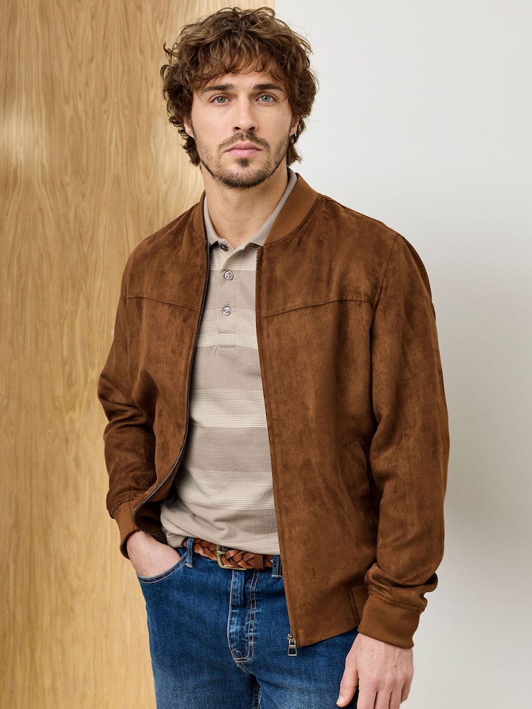 Cotton Traders Brown Signature Faux Suede Bomber Jacket - Image 1 of 4