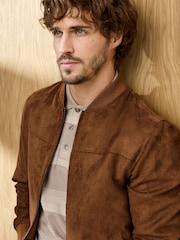 Cotton Traders Brown Signature Faux Suede Bomber Jacket - Image 3 of 4