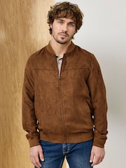 Cotton Traders Brown Signature Faux Suede Bomber Jacket - Image 4 of 4