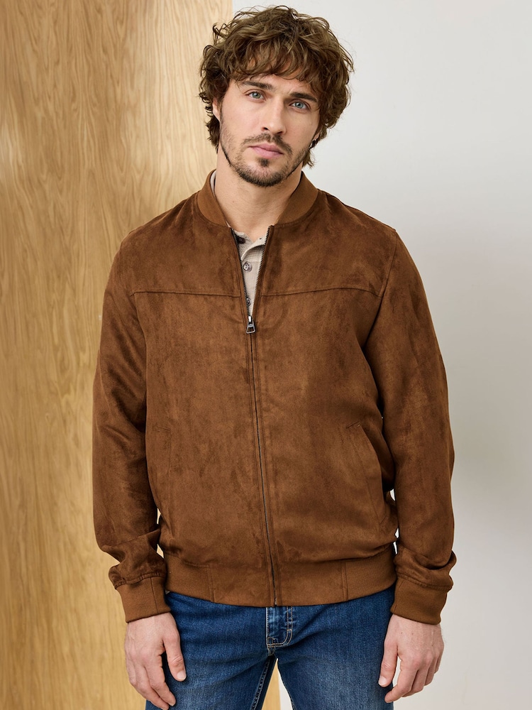 Cotton Traders Brown Signature Faux Suede Bomber Jacket - Image 4 of 4