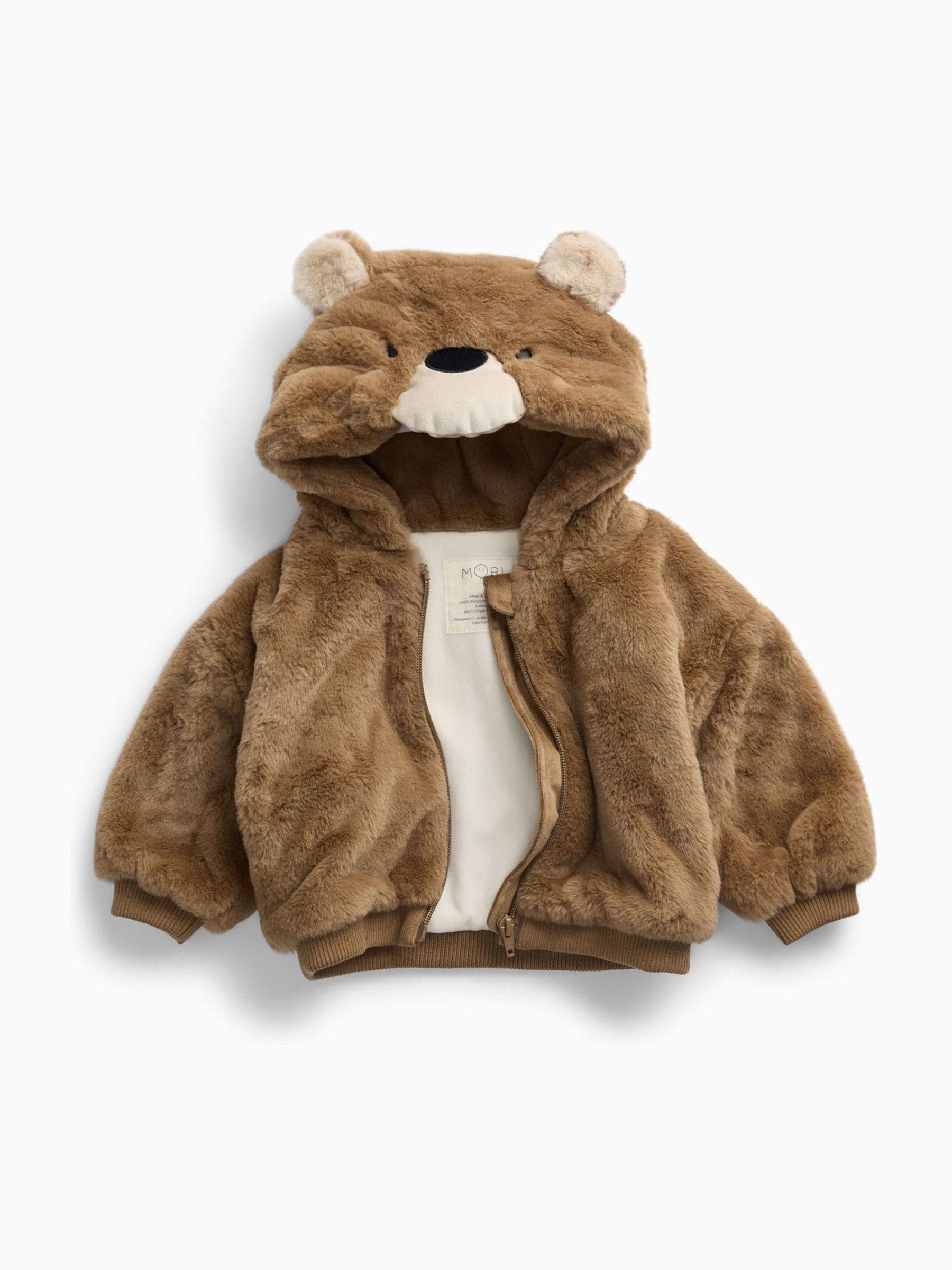 MORI Brown Supersoft Fleece Lined Bear Faux Fur Hooded Jacket