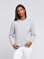 U.S. Polo Assn. Grey Crew Neck Cable Knit Jumper - Image 1 of 7