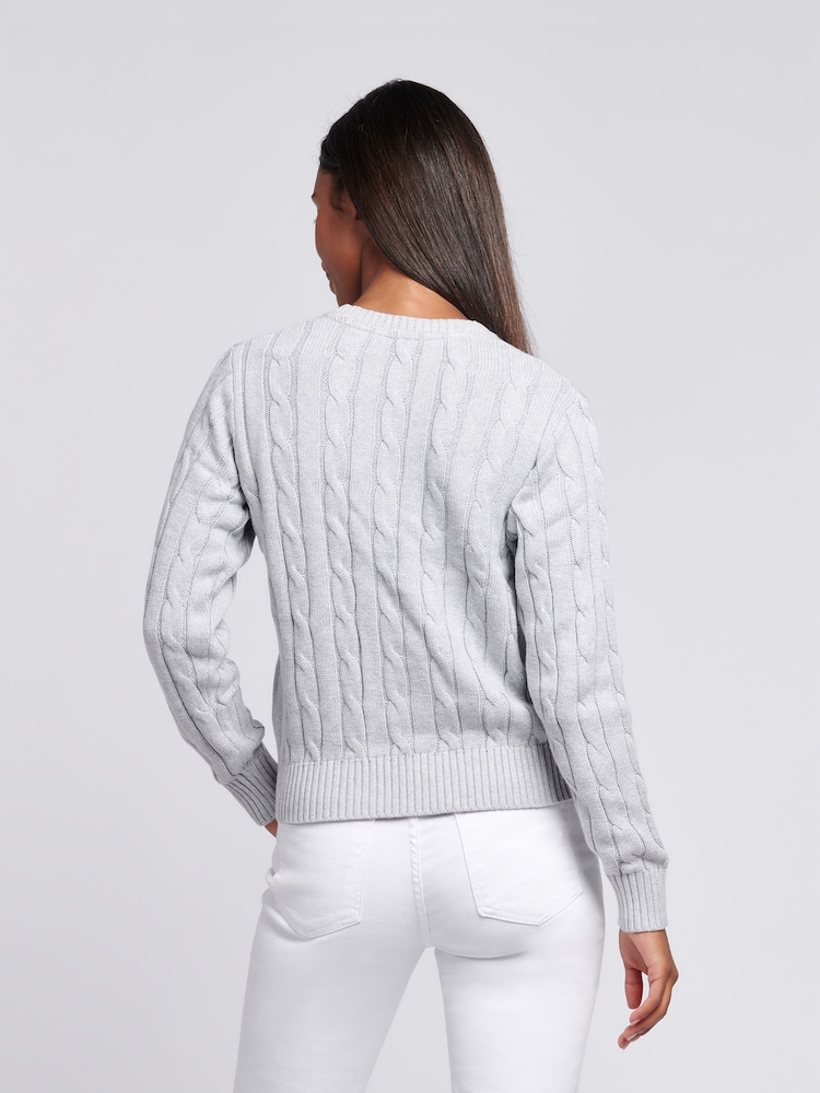 U.S. Polo Assn. Grey Crew Neck Cable Knit Jumper - Image 2 of 7 U.S. Polo Assn. Grey Crew Neck Cable Knit Jumper - Image 2 of 7