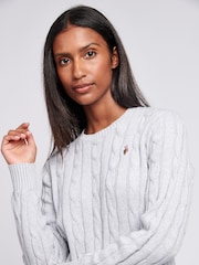 U.S. Polo Assn. Grey Crew Neck Cable Knit Jumper - Image 4 of 7