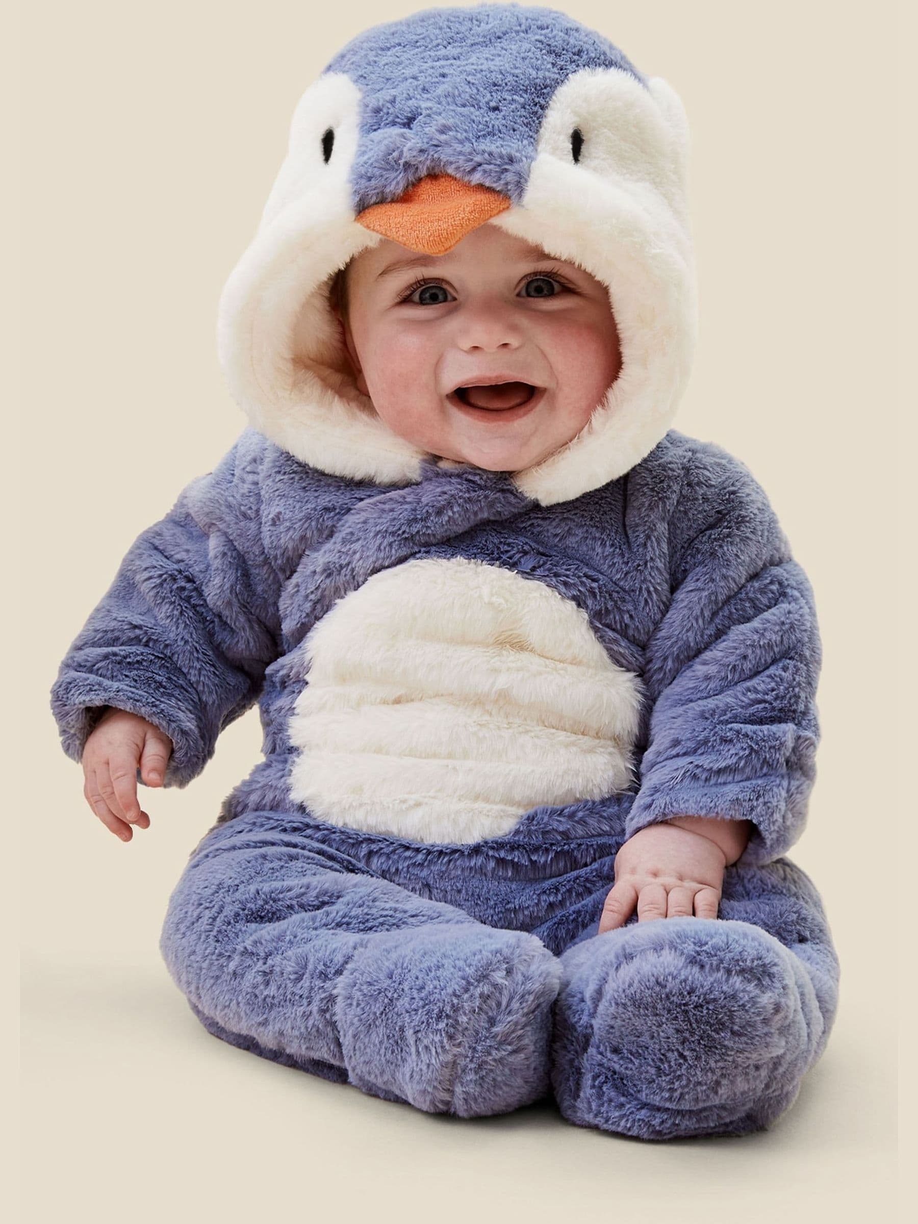 MORI Blue Supersoft Fleece Lined Penguin Faux Fur Pramsuit