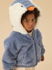 MORI Blue Supersoft Fleece Lined Penguin Faux Fur Hooded Jacket - Image 1 of 3