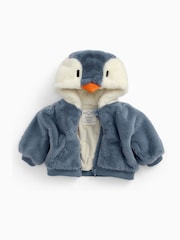 MORI Blue Supersoft Fleece Lined Penguin Faux Fur Hooded Jacket - Image 2 of 3