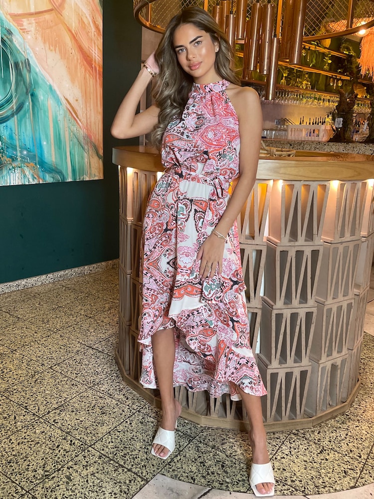 AX Paris Halterneck Dipped Hem Midi Dress - Image 1 of 4