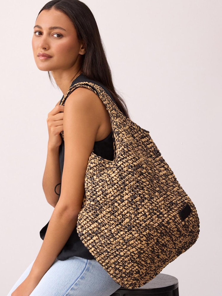 Monochrome Straw Shoulder Bag - Image 1 of 8 Monochrome Straw Shoulder Bag - Image 1 of 8