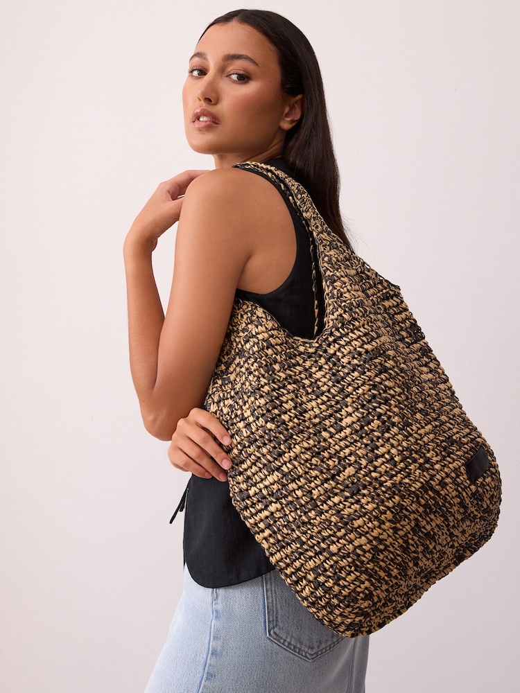 Monochrome Straw Shoulder Bag - Image 2 of 8 Monochrome Straw Shoulder Bag - Image 2 of 8