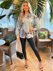 AX Paris Blue Printed Long Sleeve Top - Image 1 of 2
