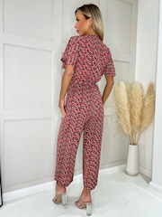 AX Paris Printed Butterfly Sleeve Belted Jumpsuit - Image 3 of 4