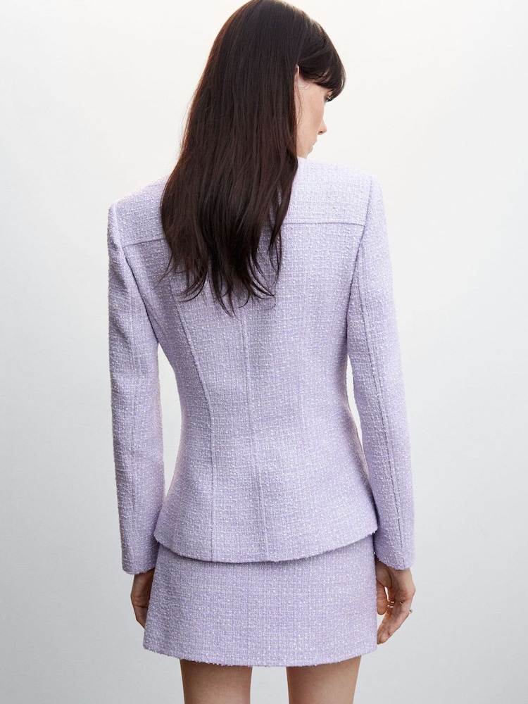 Mango Purple Tweed Jacket With Metal Buttons - Image 2 of 7 Mango Purple Tweed Jacket With Metal Buttons - Image 2 of 7
