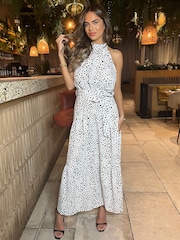 AX Paris Halterneck Tie Waist Midi White Dress - Image 1 of 4