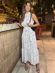 AX Paris Halterneck Tie Waist Midi White Dress - Image 4 of 4