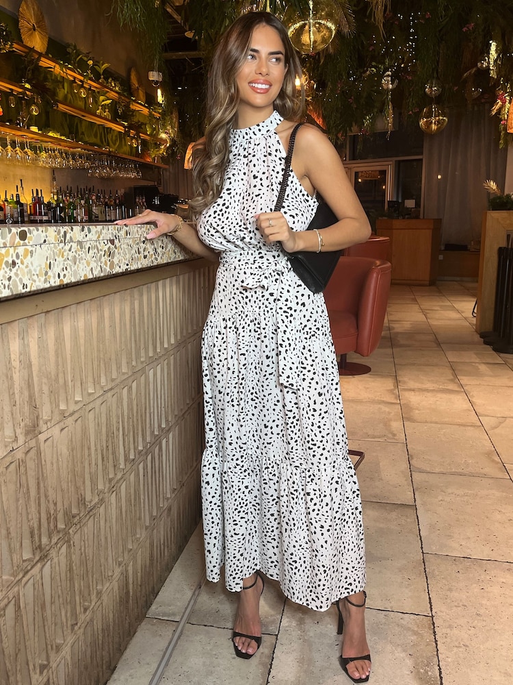 AX Paris Halterneck Tie Waist Midi White Dress - Image 4 of 4