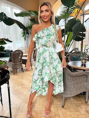 AX Paris One Shoulder Frill Detail Dipped Hem Dress - Image 1 of 4