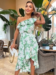 AX Paris One Shoulder Frill Detail Dipped Hem Dress - Image 3 of 4
