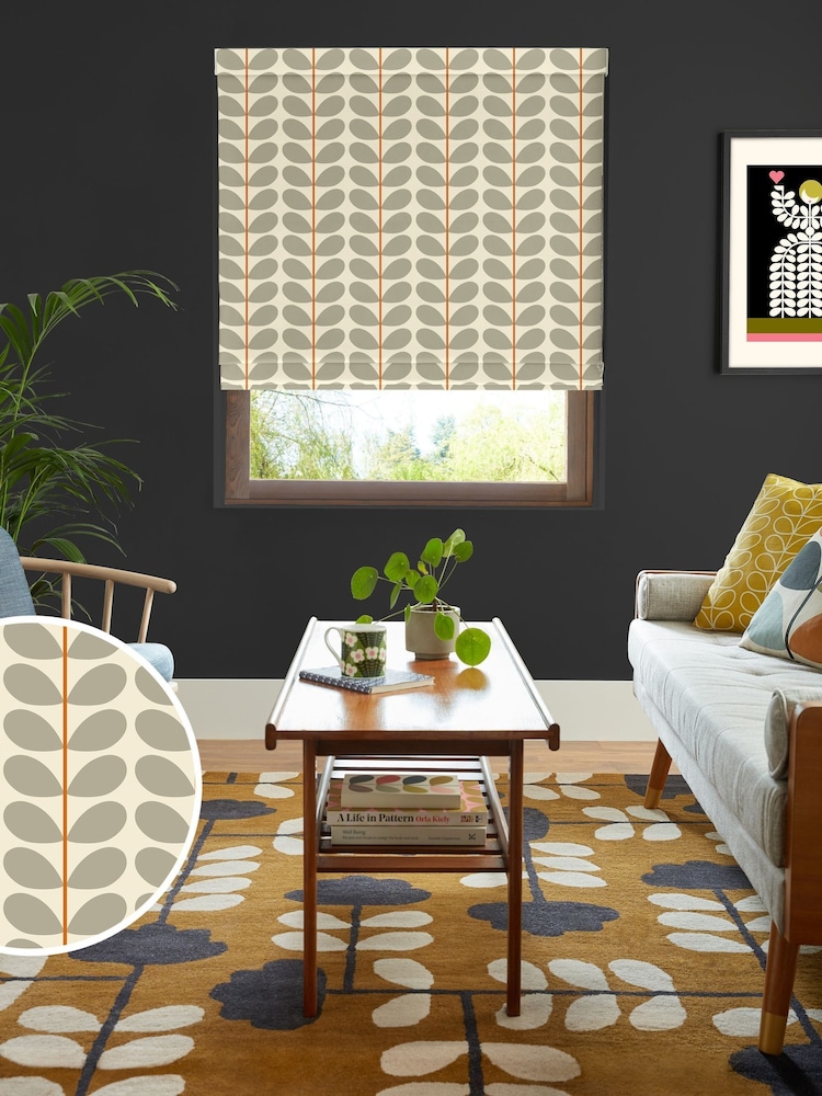 Orla Kiely Grey 100% Cotton Two Colour Stem Made To Measure Roman Blind - Image 1 of 6
