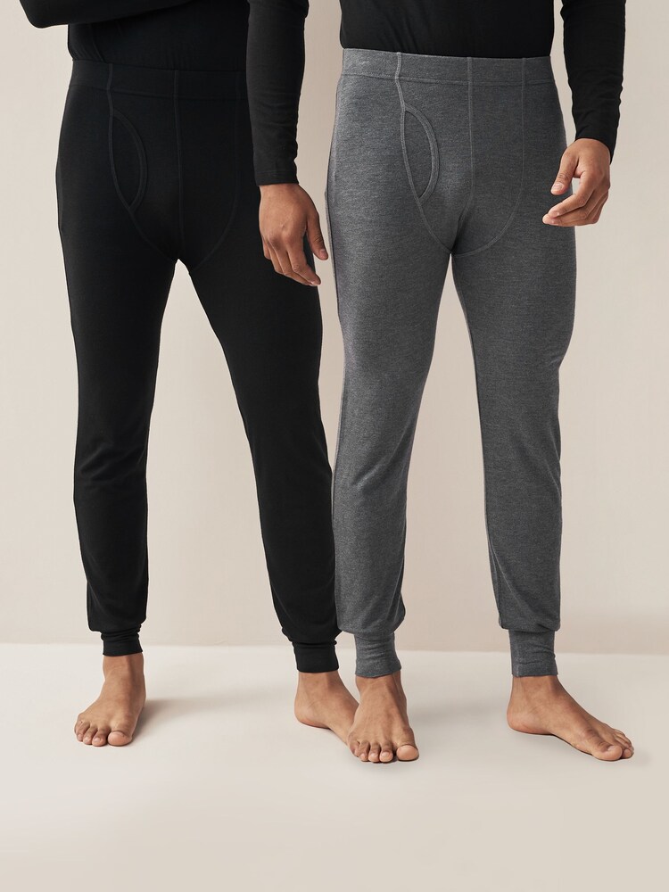 Black/Grey 2 Pack Lightweight Thermal Long Johns - Image 1 of 10